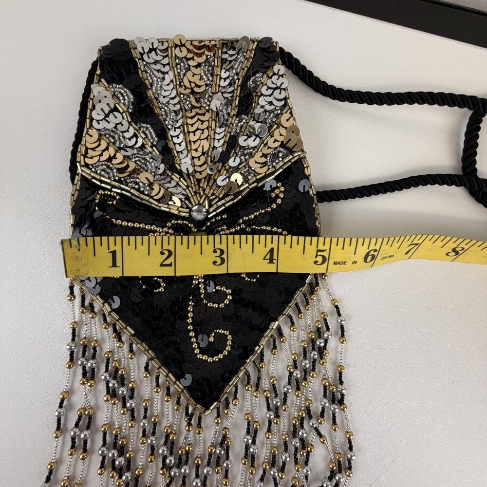 Vintage SHARMARK Las Vegas Evening Bag Sequin Beaded Fringe Pouch Crossbody Glam - Picture 6 of 10